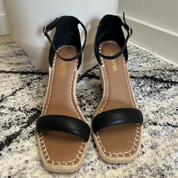 NWT Black Open Toe Wedge Espadrilles Ankle Strap Size 8 - Picture 9 of 9